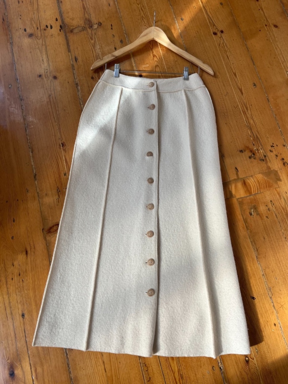 CHANEL Vintage Ivory Wool Midi Skirt Size 36 A-Line Button Front Made in France